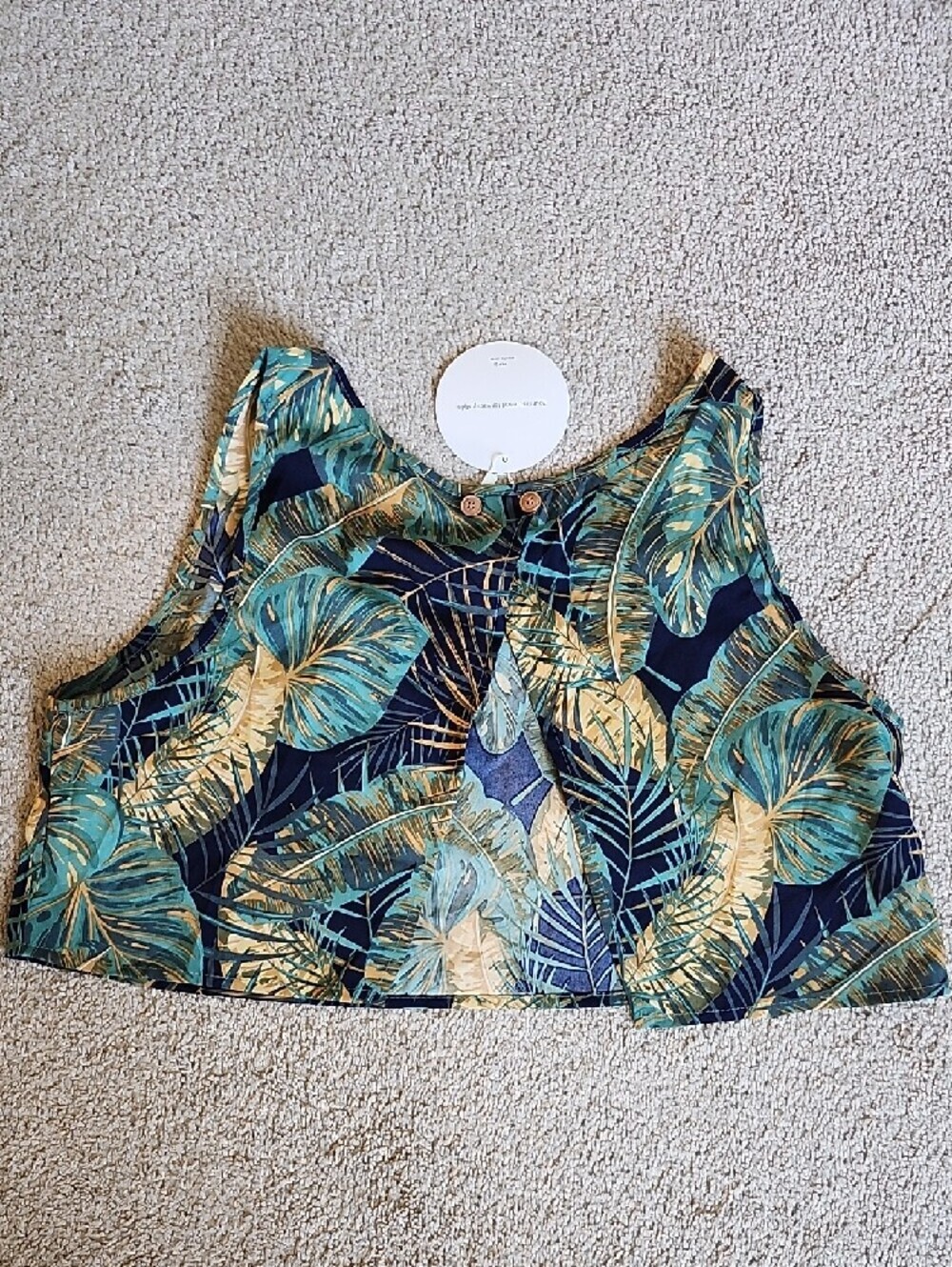 SHEIN Teal Navy & Gold Tropical Leaf Crop Top Set - Picture 3 of 8